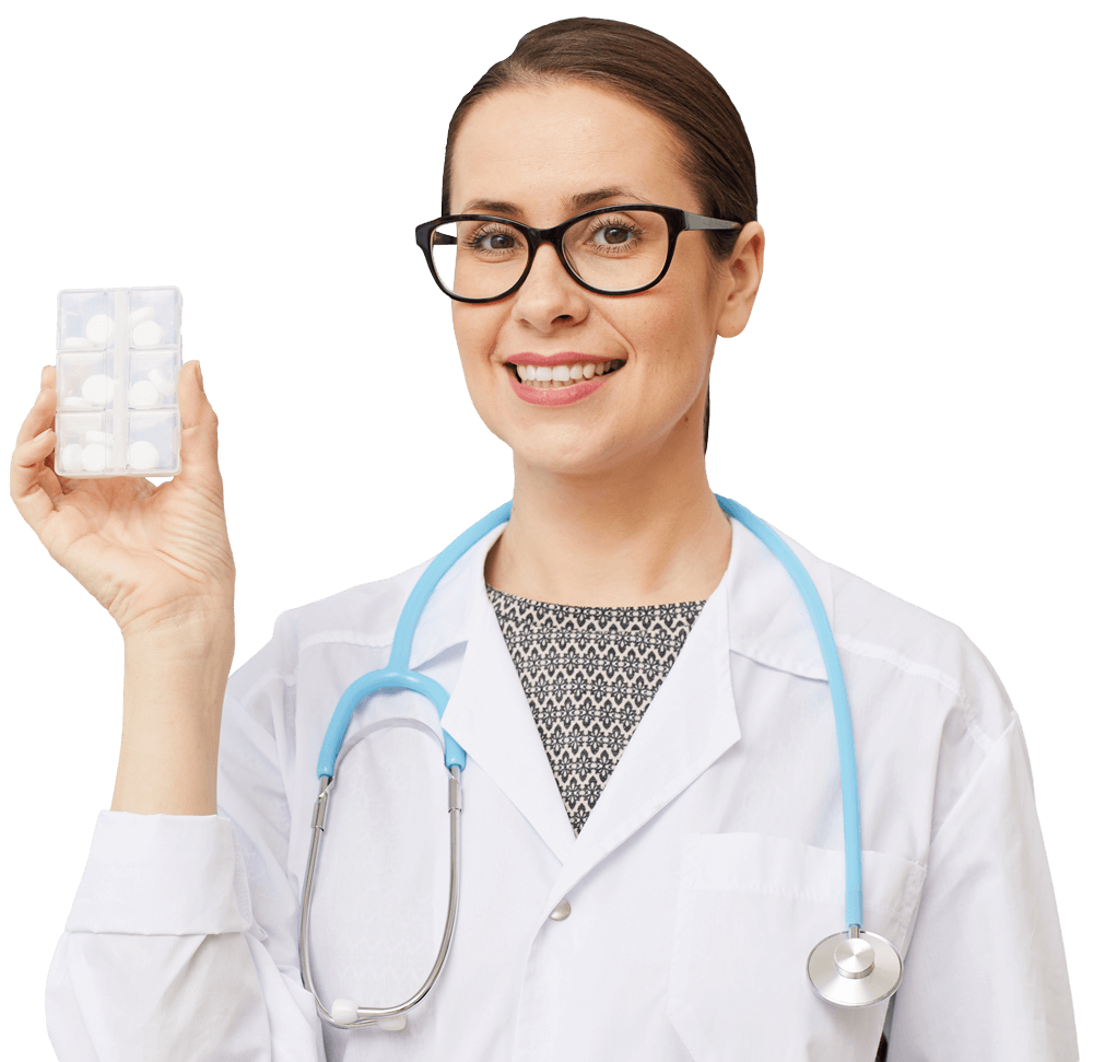 Lady showing medicine